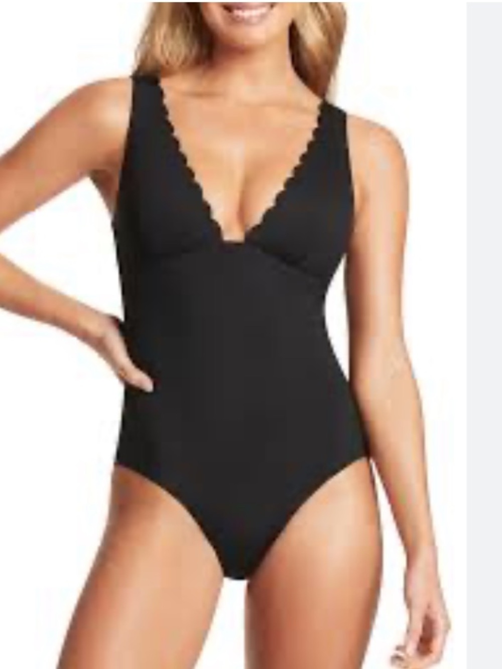 Sea Level Swim Plunge Scalloped Swimsuit